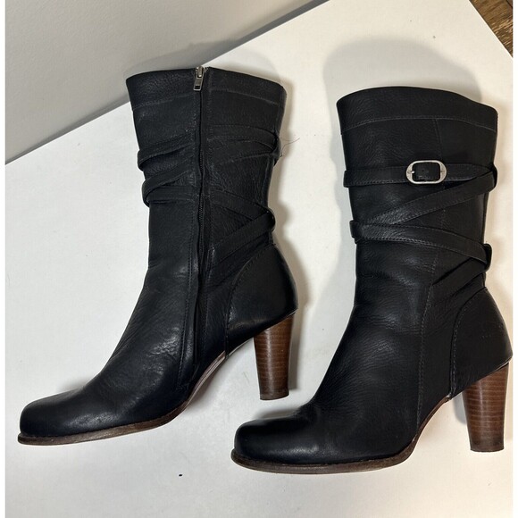 UGG Caroline High Heel Black Leather Side Zip Winter Boots Womens Sz 9 - Picture 6 of 11